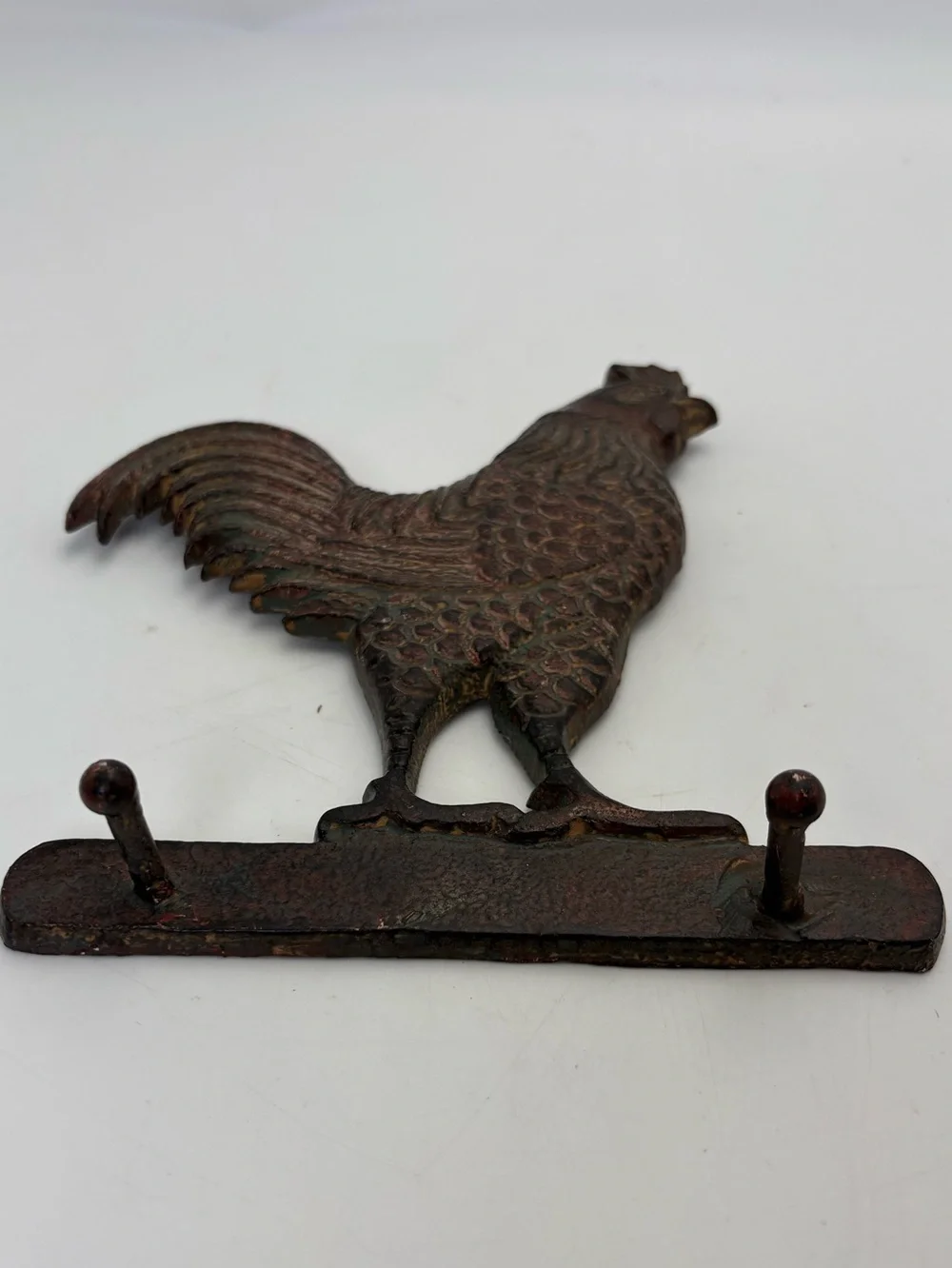 Rustic Iron Rooster Wall Hook - Brown Metal Home Decor